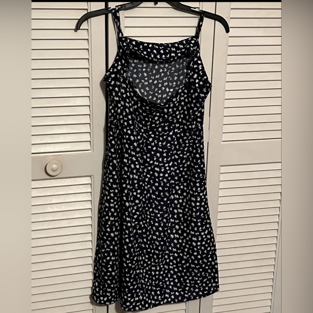Navy and white polka dot slip summer dress! Zipper on back thin adjustable strap